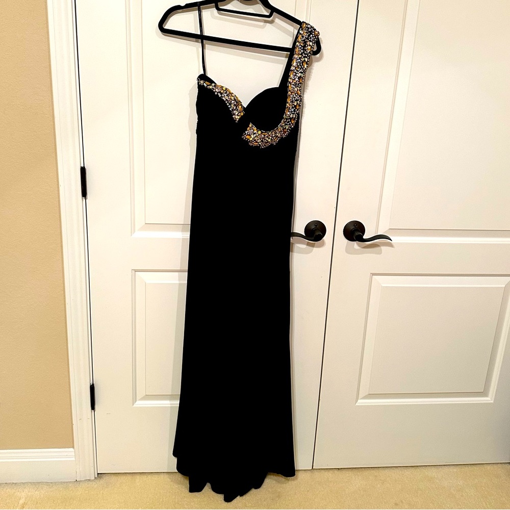 Black Formal or Special Occasion Dress with Beaded details and front Slit.Size S
